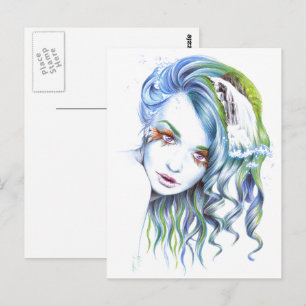 Water Mermaid woman girl Surreal Fantasy Portrait Postcard