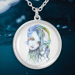 Water Mermaid woman girl Surreal Fantasy Portrait Silver Plated Necklace<br><div class="desc">"Water" | Fantasy portrait drawing of a pretty mermaid girl with blue hair. Hand drawn coloured pencils art. 🔹 You can customize it - resize/rotate the image, add text and more :) 🔹🔹🔹 Send me a photo of your purchase or just share it and tag me @edrawings38art (on FB/IG/Twitter) Thank...</div>
