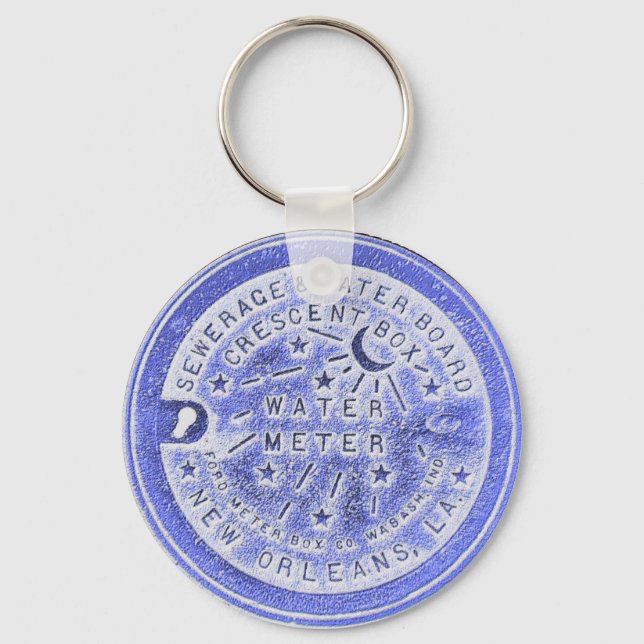 Water Metre Lid in Blue, New Orleans Keychain (Front)