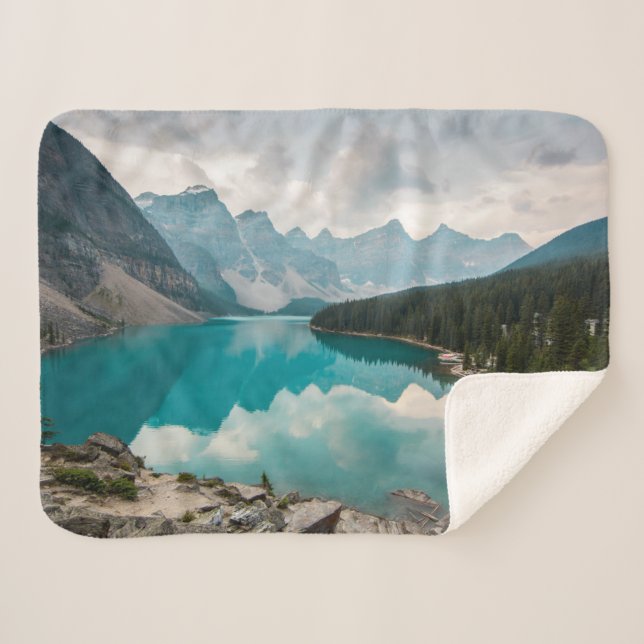 Water | Moraine Lake Alberta Canada Sherpa Blanket (Front (Horizontal))