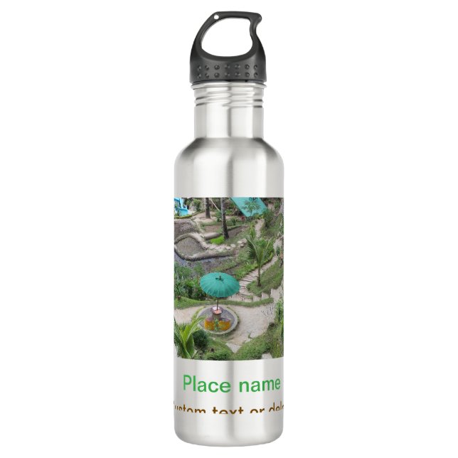 water ocean beach photo add name text place summer 710 ml water bottle (Front)