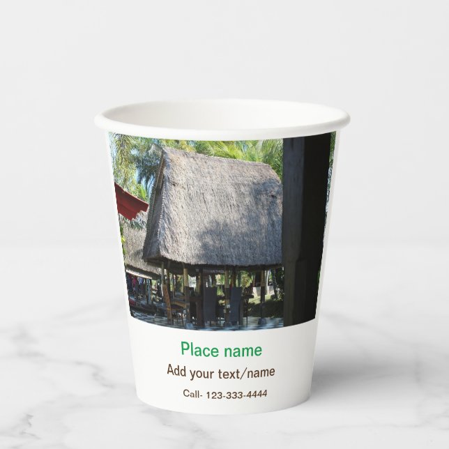 water ocean beach photo add name text place summer paper cups (Front)