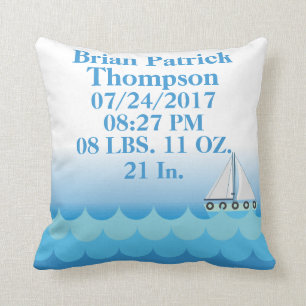Water Ocean Sea Boat Sailing Baby Boy Birth Stats Throw Pillow