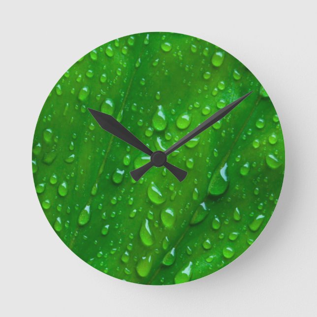 Water on a Leaf Round Clock (Front)