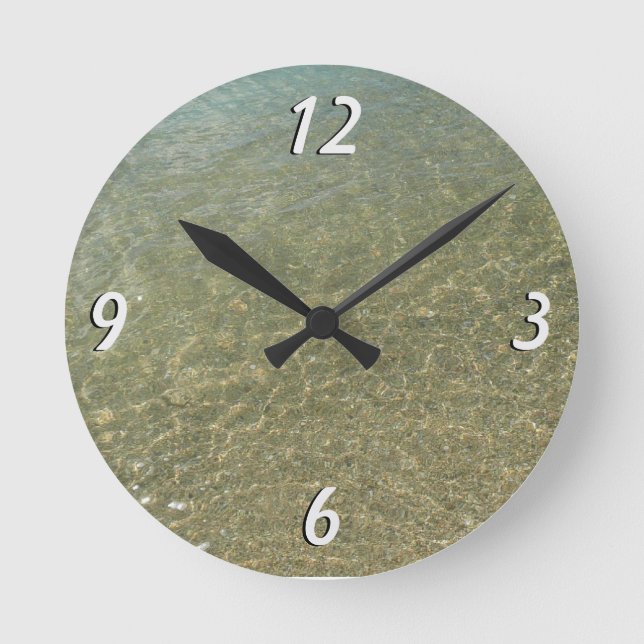 Water on the Beach I Abstract Nature Photography Round Clock (Front)