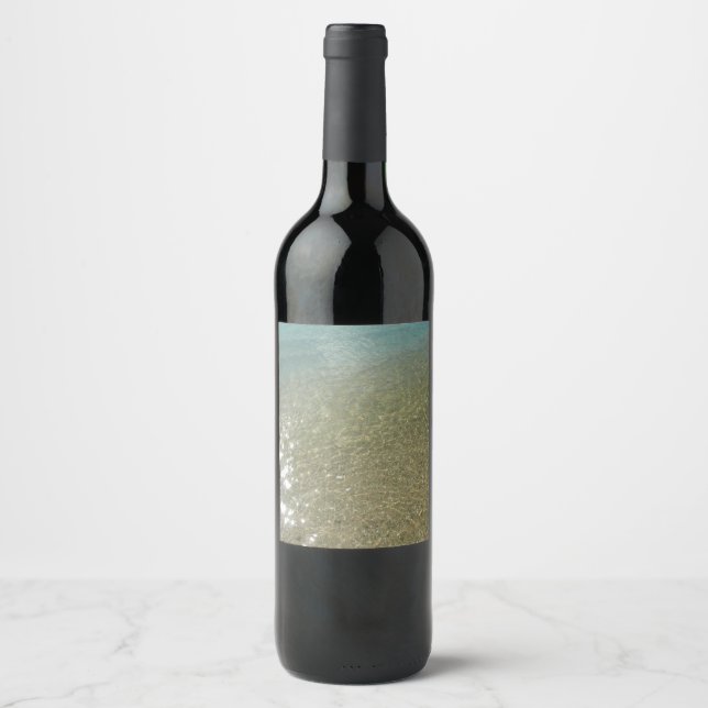 Water on the Beach I Abstract Nature Photography Wine Label (Front)