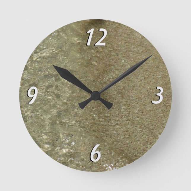 Water on the Beach II Abstract Nature Photography Round Clock (Front)