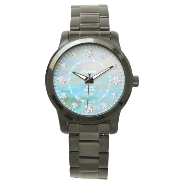 Water Opal Diamond Dial Custom Saying On Dial Watch (Front)