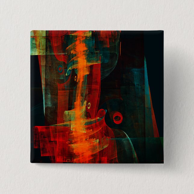 Water Orange Red Blue Modern Abstract Art Pattern 2 Inch Square Button (Front)