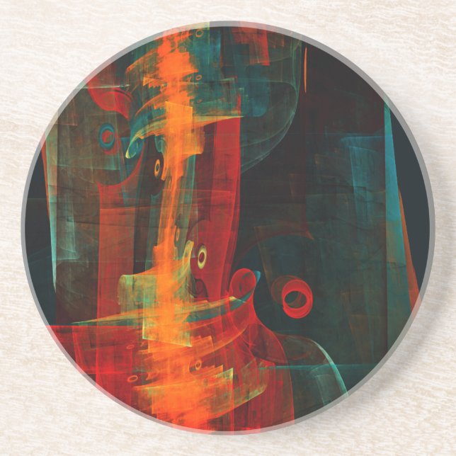 Water Orange Red Blue Modern Abstract Art Pattern Coaster (Front)