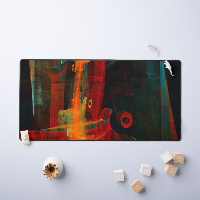 Water Orange Red Blue Modern Abstract Art Pattern Desk Mat (Kids Table)