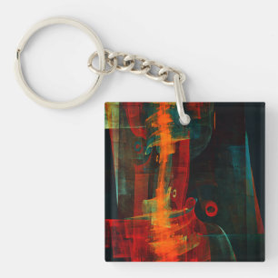 Water Orange Red Blue Modern Abstract Art Pattern Keychain
