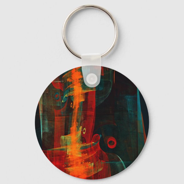 Water Orange Red Blue Modern Abstract Art Pattern Keychain (Front)