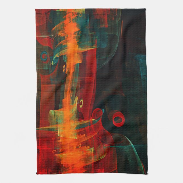 Water Orange Red Blue Modern Abstract Art Pattern Kitchen Towel (Vertical)
