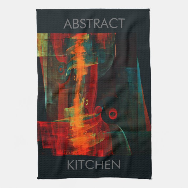 Water Orange Red Blue Modern Abstract Art Pattern Kitchen Towel (Vertical)