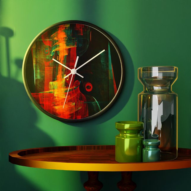 Water Orange Red Blue Modern Abstract Art Pattern Large Clock (Water Orange Red Blue Modern Abstract Art Pattern Clock)
