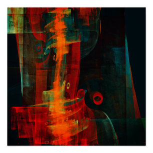 Water Orange Red Blue Modern Abstract Art Pattern Poster