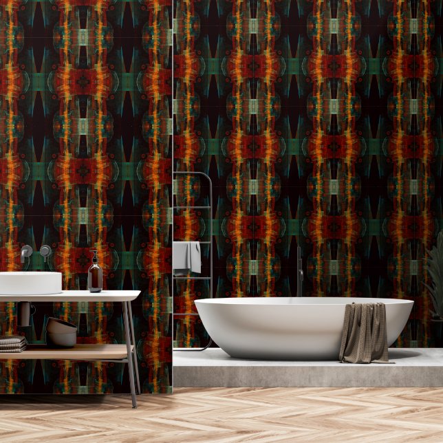 Water Orange Red Blue Modern Abstract Art Pattern Wallpaper (Bathroom)