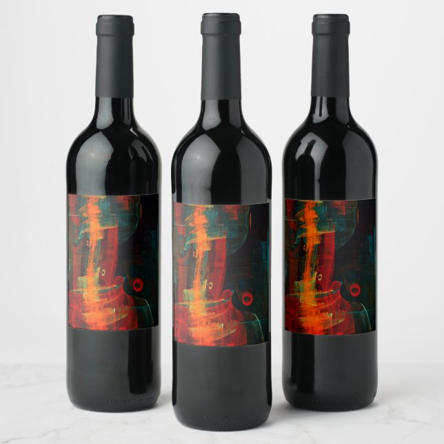 Water Orange Red Blue Modern Abstract Art Pattern Wine Label (Bottles)