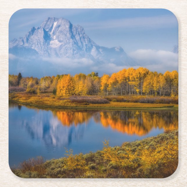 Water | Oxbow Bend Jackson Wyoming Square Paper Coaster (Front)