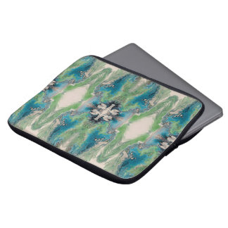 Water Path Flow – Abstract Aqua & Green Fluid Art Laptop Sleeve