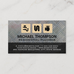Water Pipe System Logo   Metallic Business Card