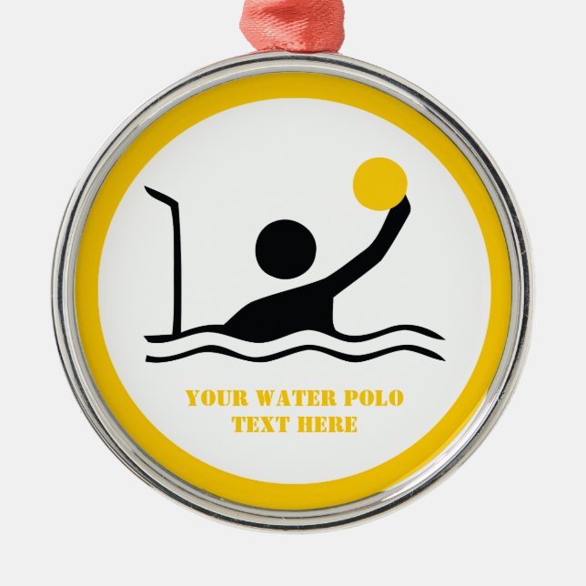 Water polo player black silhouette custom metal ornament (Front)
