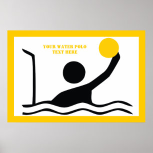 Water polo player black silhouette custom poster