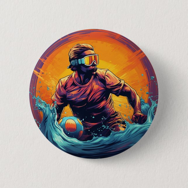 Water Polo Player Colourful Waterpolo 2 Inch Round Button (Front)