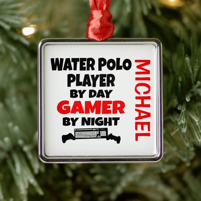 Water Polo Player Loves Playing Video Games Metal Ornament (Tree)