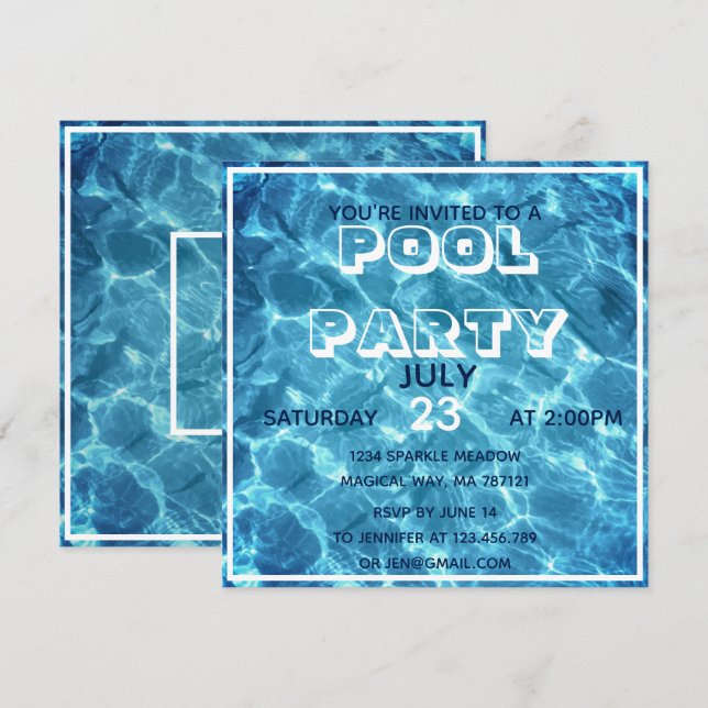 Water Pool Party Invitation (Front/Back)