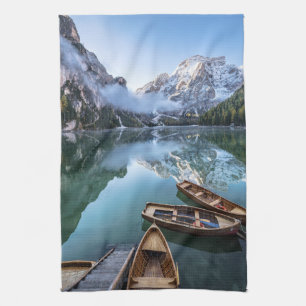 Water Pragser Wildsee Dolomites Italy Kitchen Towel