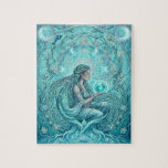 Water Priestess Jigsaw Puzzle<br><div class="desc">The Water Priestess represents intuition, emotional wisdom, and the sacred flow of life. Surrounded by celestial symbols, flowing waters, and luminous aquatic botanicals, she holds a glowing orb of living water — a symbol of inner clarity and spiritual depth. This mystical artwork embodies the calm, healing, and transformative energy of...</div>