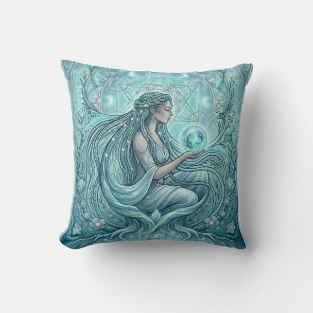Water Priestess Throw Pillow (Front)
