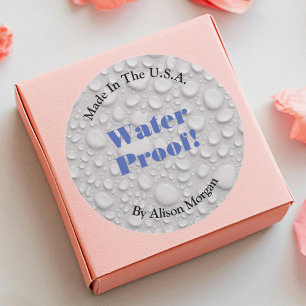 Water Proof, Blue Text, DIY 3 Text Lines & Photo Classic Round Sticker