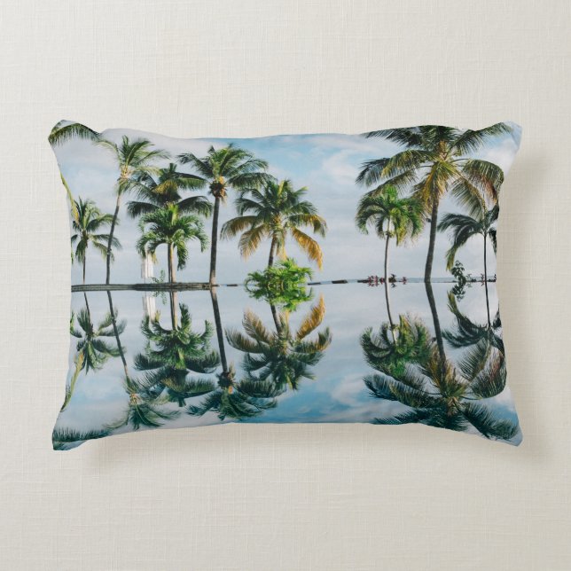 WATER REFLECTION OF COCONUT PALM TREES ACCENT PILLOW (Front)