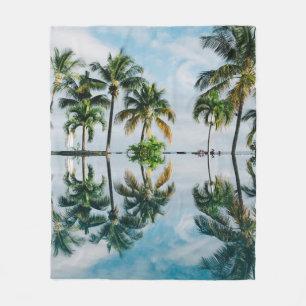 WATER REFLECTION OF COCONUT PALM TREES FLEECE BLANKET