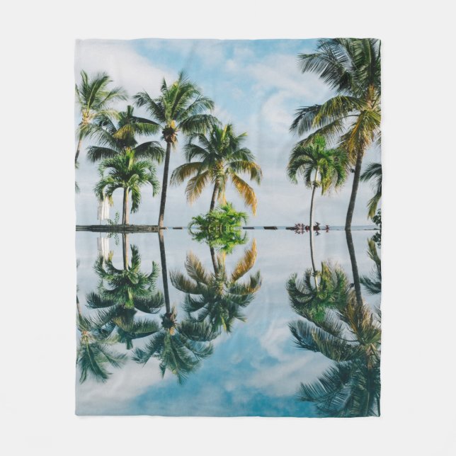 WATER REFLECTION OF COCONUT PALM TREES FLEECE BLANKET (Front)