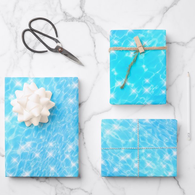 Water ripples blue water texture cool modern chic wrapping paper sheet (Front)