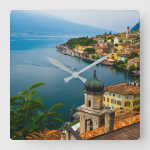 Water   San Benedetto Church Lake Garda, Italy Square Wall Clock