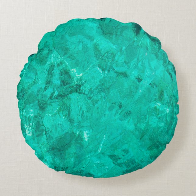 Water sea blue wave turquoise liquid background round pillow (Front)