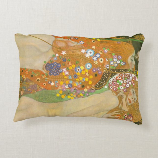 Water Serpents II by Gustav Klimt, Art Nouveau Accent Pillow (Back)