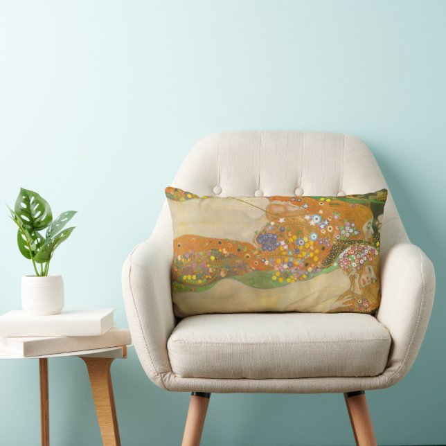 Water Serpents II by Gustav Klimt, Art Nouveau Lumbar Pillow (Chair)