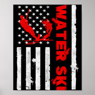 Water ski american flag beachsports wave lover poster