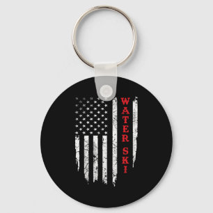 Water Ski Distressed American Flag July 4th Water Keychain