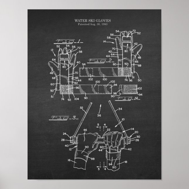 Water Ski Gloves Patent #2 Lake House Wall Decor (Front)