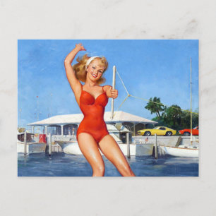 Water Ski Pin Up Postcard