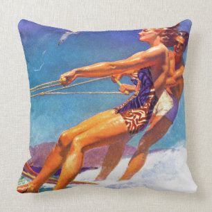 Water Skier by McClelland Barclay Throw Pillow