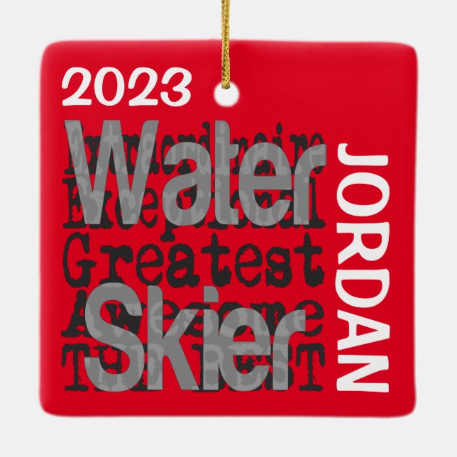 Water Skier Extraordinaire CUSTOM Ceramic Ornament (Back)