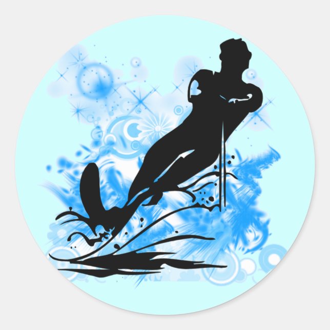 Water Skiing Classic Round Sticker (Front)